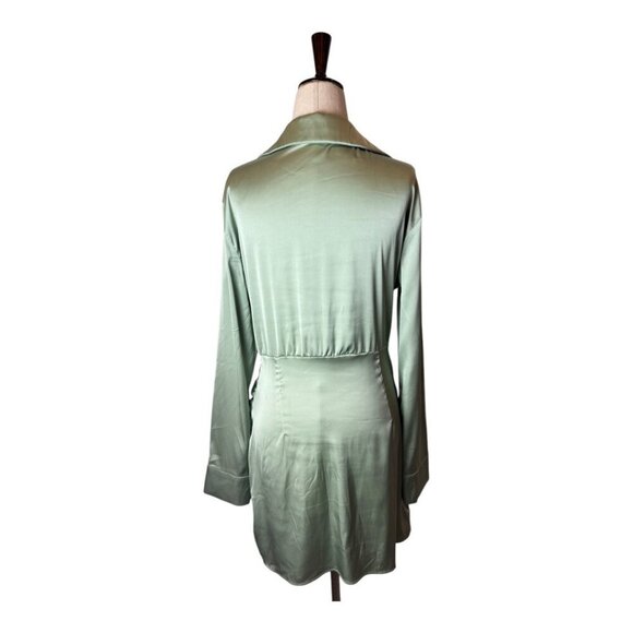 Cider Dress Women Small Mint Green Satin Dirty Martini Long Sleeve Mini Party - Picture 3 of 12